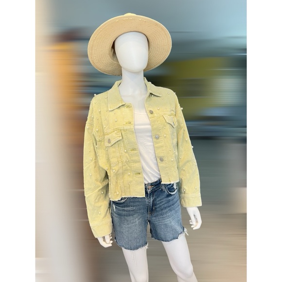 PEACH LOVE CALIFORNIA Corduroy pearl, detailed, pastel lime, jacket size S M L - Picture 7 of 11